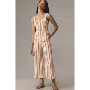 Anthropologie Maeve Portside Colette Jumpsuit White Stripe 6P Petite